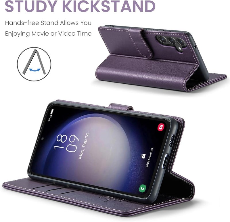 FLIPALM Wallet Case for Samsung Galaxy S24 Fe, RFID Blocking Credit Card Holder, PU Leather Folio Flip Kickstand Protective Shockproof Cover for S24 Fe (Purple, for S24 Fe - 6.4") - Image 4